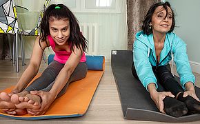 Lesbian yoga teacher seduces her <b>young</b> female student