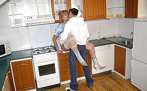 Horny <b>housewife</b> fucking in her kitchen