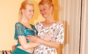 Two blonde <b>old</b> and young lesbians have fun